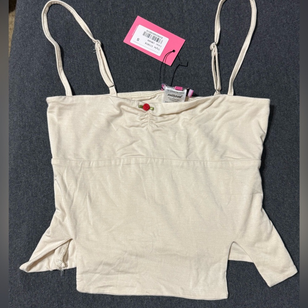 Edikted Beige / cream  Spaghetti Strap Tank Top double slit